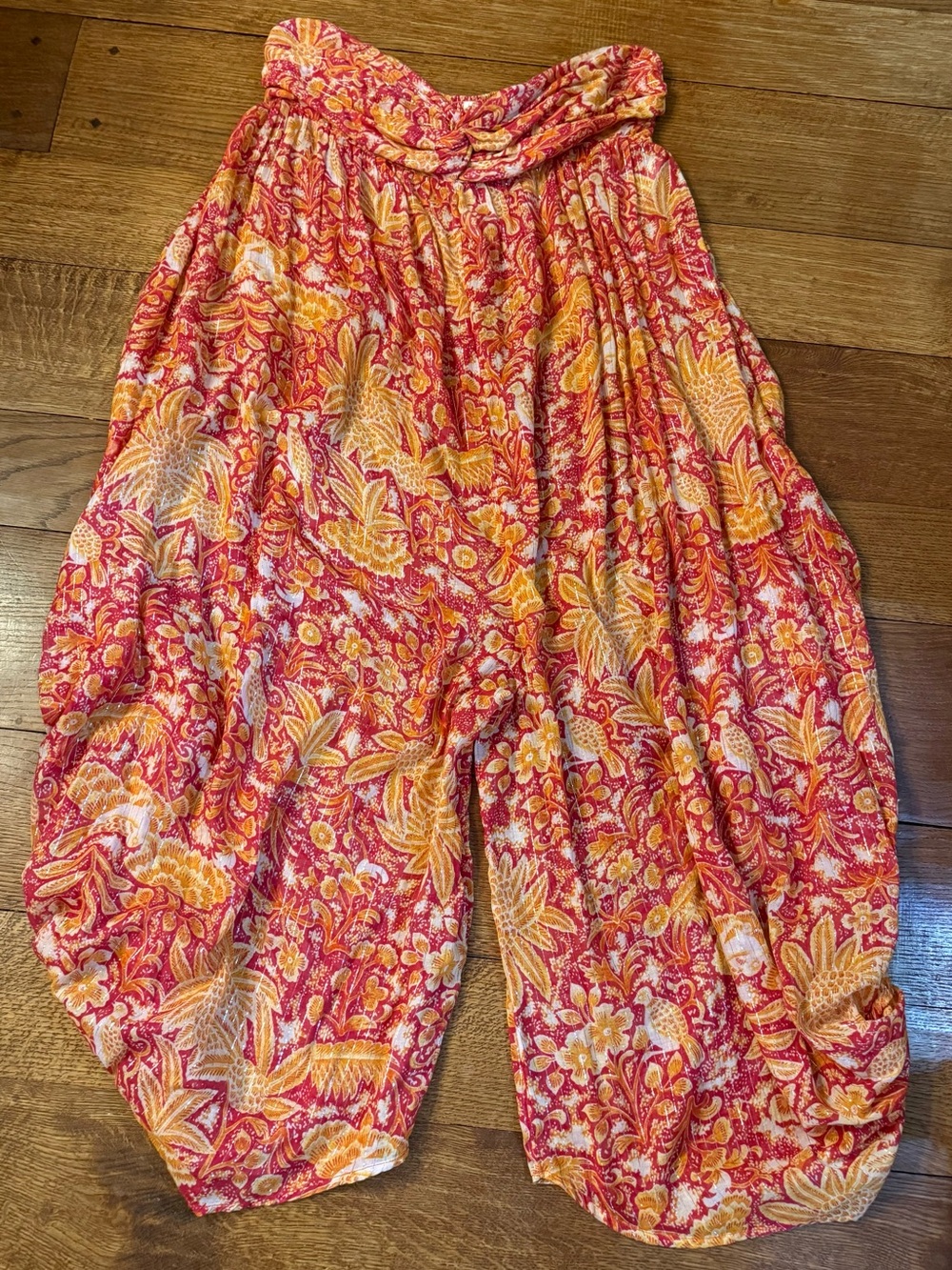 Anthropologie Red & Yellow Floral Printed Jumpsuit Romper